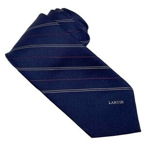 Lanvin Paris Designer Silk Blue Red Gray‎ Striped Vintage